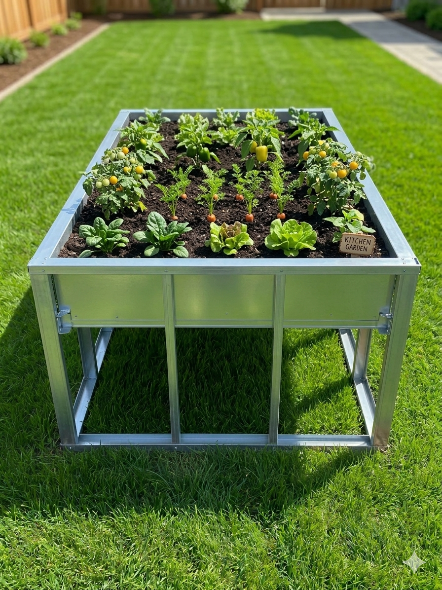 4×8 planter box with vegetables